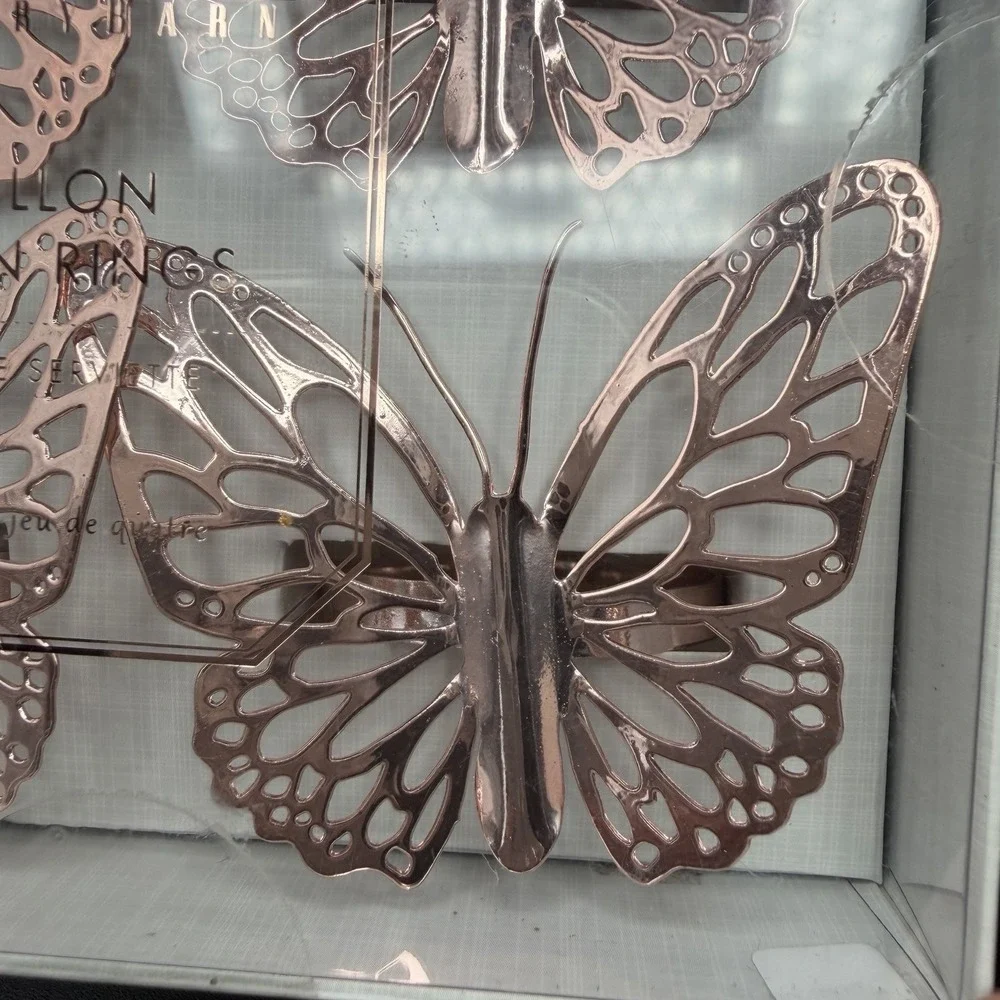 Pottery Barn Papillion Napkin Rings NEW Pink Butterfly Set of 4